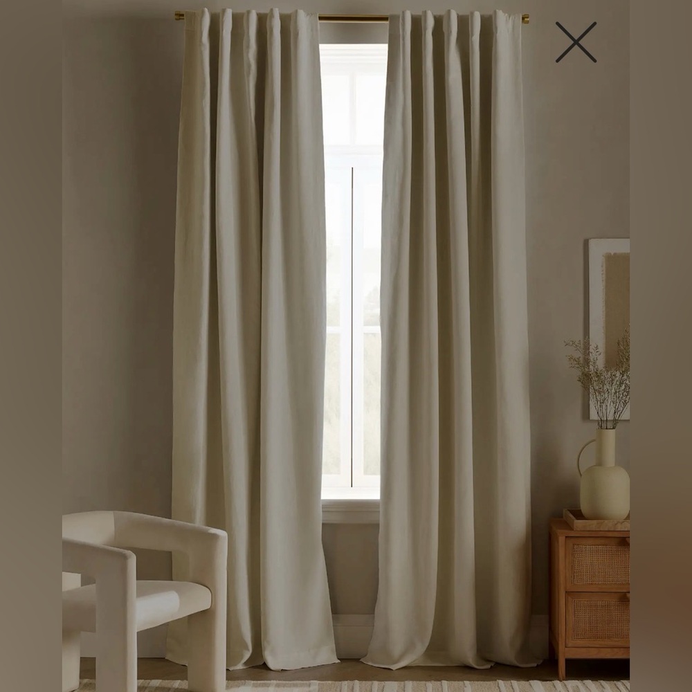 Quince European Linen True Blackout Curtain | 96x96 | Ivory | MSRP: $154.00